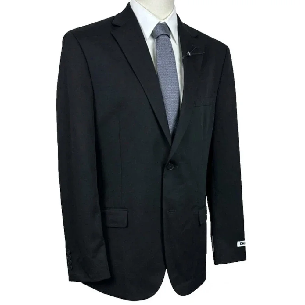 DKNY Suit Jacket Men Size 42L Black Solid Modern Fit Stretch DURAN NWOT